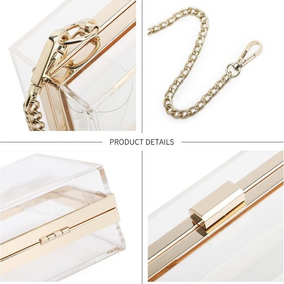 Women Cute Clear Purse Acrylic Box Clutch Handbag, Transparent Crossbody Evening - Picture 4 of 6
